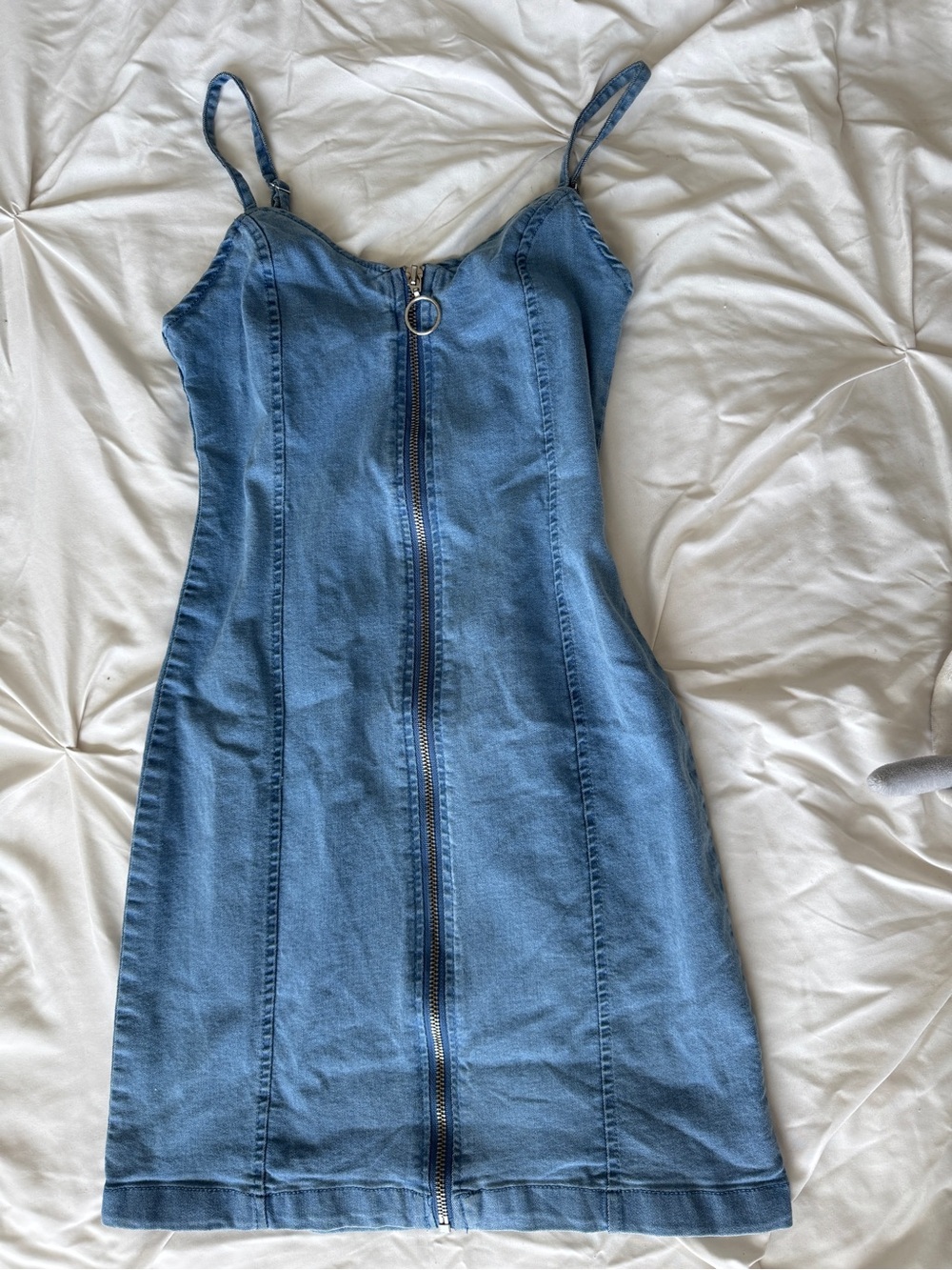 Light Blue Denim Zip-Front Mini Dress